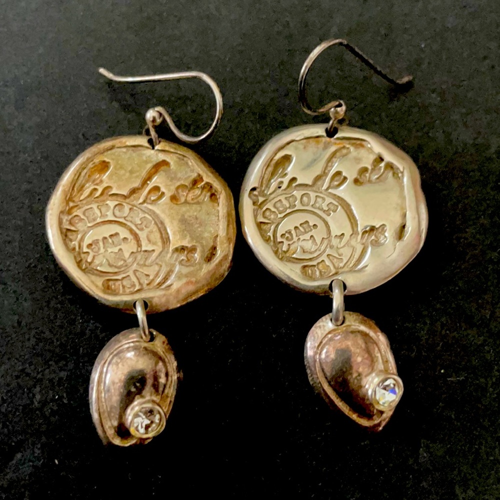 925 Sterling Vintage Gold Tone Drop Earrings with Crystal Accents vintage rare